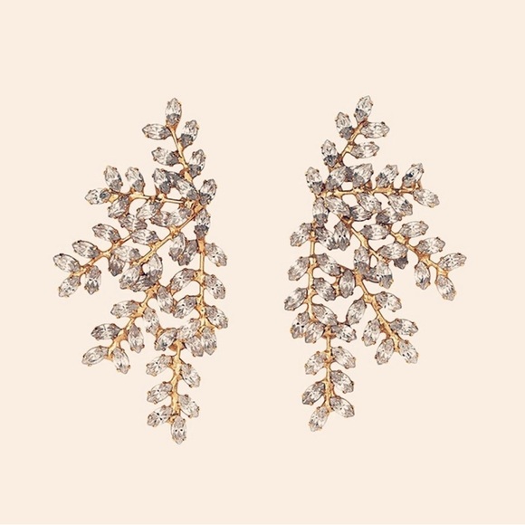 Marquise Crystal & Gold Leaf / Branch Explosion Statement Earrings - Picture 7 of 11
